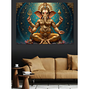 Altın Ganesha Heykeli Dekoratif Kanvas - Mdf Ahşap Tablo