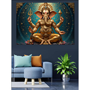 Altın Ganesha Heykeli Dekoratif Kanvas - Mdf Ahşap Tablo