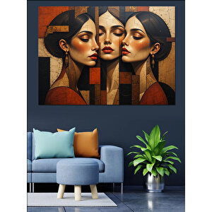 Soyut Üçlü Kadın Portresi Dekoratif Kanvas - Mdf Ahşap Tablo 70x100 cm