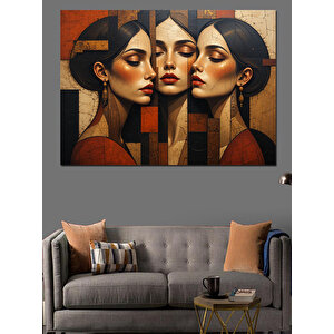 Soyut Üçlü Kadın Portresi Dekoratif Kanvas - Mdf Ahşap Tablo 70x100 cm