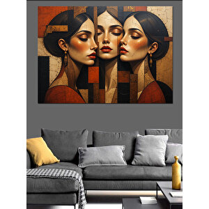 Soyut Üçlü Kadın Portresi Dekoratif Kanvas - Mdf Ahşap Tablo