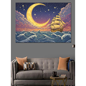 Deniz Üstünde Ay Manzarası Dekoratif Kanvas - Mdf Ahşap Tablo 35x50 cm