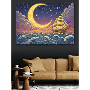 Deniz Üstünde Ay Manzarası Dekoratif Kanvas - Mdf Ahşap Tablo