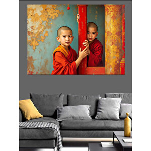 İpli Perde Ardında Çocuklar Dekoratif Kanvas - Mdf Ahşap Tablo 100x140 cm