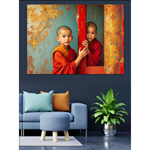 İpli Perde Ardında Çocuklar Dekoratif Kanvas - Mdf Ahşap Tablo