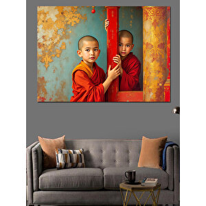 İpli Perde Ardında Çocuklar Dekoratif Kanvas - Mdf Ahşap Tablo