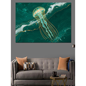 Derinlerde Işıltılı Denizanası Dekoratif Kanvas - Mdf Ahşap Tablo