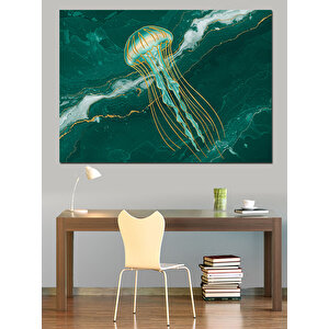 Derinlerde Işıltılı Denizanası Dekoratif Kanvas - Mdf Ahşap Tablo 70x100 cm