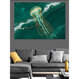 Derinlerde Işıltılı Denizanası Dekoratif Kanvas - Mdf Ahşap Tablo 70x100 cm