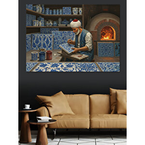 Çini Yapan Sanatçı Dekoratif Kanvas - Mdf Ahşap Tablo