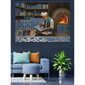 Çini Yapan Sanatçı Dekoratif Kanvas - Mdf Ahşap Tablo