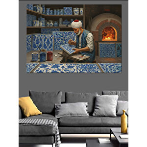 Çini Yapan Sanatçı Dekoratif Kanvas - Mdf Ahşap Tablo 35x50 cm