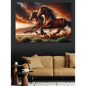 Koşan İki Güçlü At Dekoratif Kanvas - Mdf Ahşap Tablo