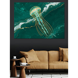 Derinlerde Işıltılı Denizanası Dekoratif Kanvas - Mdf Ahşap Tablo 100x140 cm