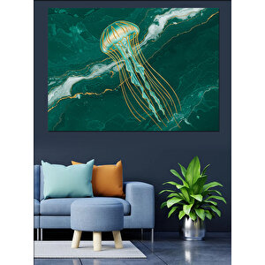 Derinlerde Işıltılı Denizanası Dekoratif Kanvas - Mdf Ahşap Tablo