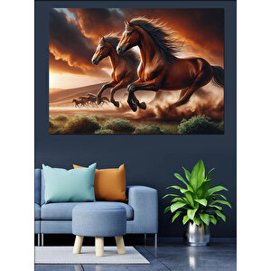 Koşan İki Güçlü At Dekoratif Kanvas - Mdf Ahşap Tablo
