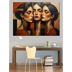 Soyut Üçlü Kadın Portresi Dekoratif Kanvas - Mdf Ahşap Tablo