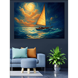 Günbatımı Yelkenli Deniz Manzarası Dekoratif Kanvas - Mdf Ahşap Tablo 100x140 cm