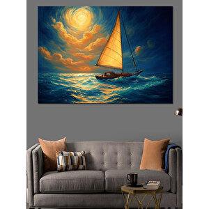 Günbatımı Yelkenli Deniz Manzarası Dekoratif Kanvas - Mdf Ahşap Tablo 100x140 cm