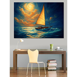 Günbatımı Yelkenli Deniz Manzarası Dekoratif Kanvas - Mdf Ahşap Tablo 100x140 cm