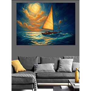 Günbatımı Yelkenli Deniz Manzarası Dekoratif Kanvas - Mdf Ahşap Tablo