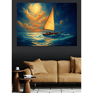 Günbatımı Yelkenli Deniz Manzarası Dekoratif Kanvas - Mdf Ahşap Tablo