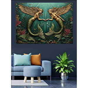 Bronz Denizkızı Dekoratif Kanvas - Mdf Ahşap Tablo 50x70 cm