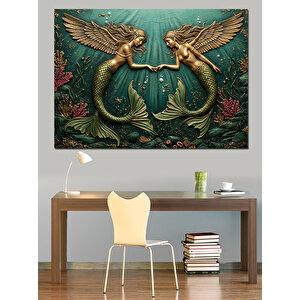 Bronz Denizkızı Dekoratif Kanvas - Mdf Ahşap Tablo