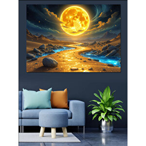 Altın Parıltılı Deniz Manzarası Dekoratif Kanvas - Mdf Ahşap Tablo 100x140 cm