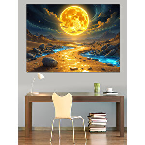 Altın Parıltılı Deniz Manzarası Dekoratif Kanvas - Mdf Ahşap Tablo