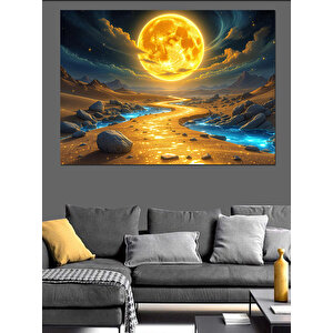 Altın Parıltılı Deniz Manzarası Dekoratif Kanvas - Mdf Ahşap Tablo