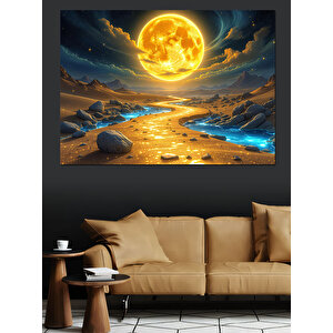 Altın Parıltılı Deniz Manzarası Dekoratif Kanvas - Mdf Ahşap Tablo 70x100 cm
