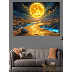 Altın Parıltılı Deniz Manzarası Dekoratif Kanvas - Mdf Ahşap Tablo 70x100 cm