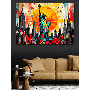 Renkli Özgürlük Heykeli Arka Plan Dekoratif Kanvas - Mdf Ahşap Tablo