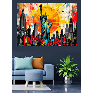 Renkli Özgürlük Heykeli Arka Plan Dekoratif Kanvas - Mdf Ahşap Tablo