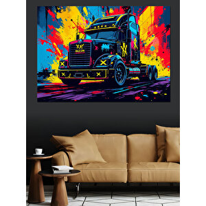 Neon Renkli Güçlü Tır Dekoratif Kanvas - Mdf Ahşap Tablo
