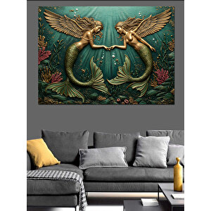 Bronz Denizkızı Dekoratif Kanvas - Mdf Ahşap Tablo 100x140 cm