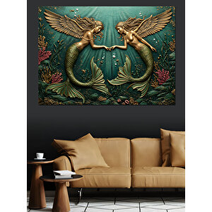Bronz Denizkızı Dekoratif Kanvas - Mdf Ahşap Tablo 100x140 cm