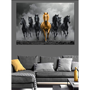 Siyah Atlı Güçlü Sürü Dekoratif Kanvas - Mdf Ahşap Tablo 70x100 cm
