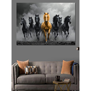 Siyah Atlı Güçlü Sürü Dekoratif Kanvas - Mdf Ahşap Tablo