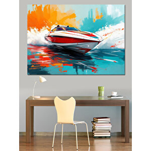 Denizde Hızlı Sürat Teknesi Dekoratif Kanvas - Mdf Ahşap Tablo 100x140 cm
