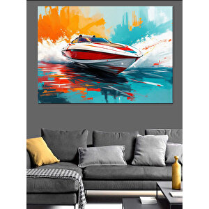 Denizde Hızlı Sürat Teknesi Dekoratif Kanvas - Mdf Ahşap Tablo 100x140 cm