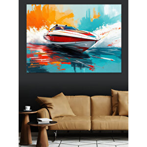 Denizde Hızlı Sürat Teknesi Dekoratif Kanvas - Mdf Ahşap Tablo 100x140 cm