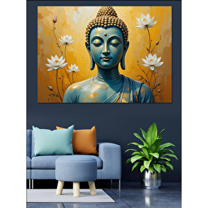 Mavi Buda Heykeli Dekoratif Kanvas - Mdf Ahşap Tablo 50x70 cm