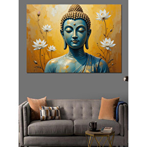 Mavi Buda Heykeli Dekoratif Kanvas - Mdf Ahşap Tablo 50x70 cm