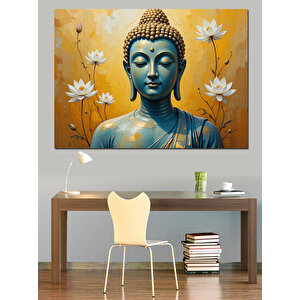 Mavi Buda Heykeli Dekoratif Kanvas - Mdf Ahşap Tablo 50x70 cm