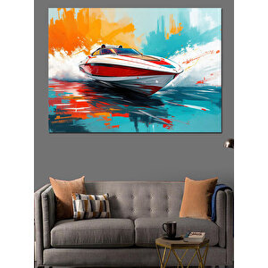 Denizde Hızlı Sürat Teknesi Dekoratif Kanvas - Mdf Ahşap Tablo