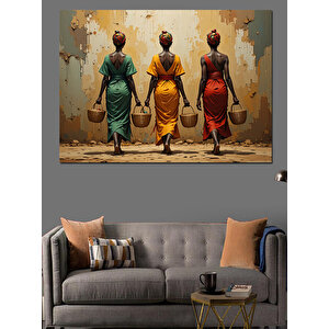 Afrikalı Kadınlar Arka Yürüyüş Dekoratif Kanvas - Mdf Ahşap Tablo 25x35 cm