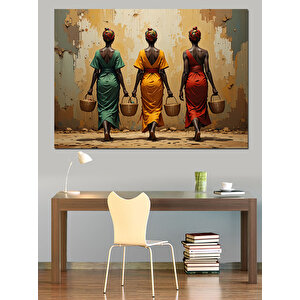 Afrikalı Kadınlar Arka Yürüyüş Dekoratif Kanvas - Mdf Ahşap Tablo