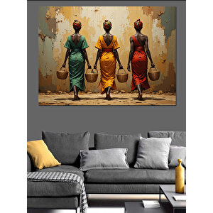 Afrikalı Kadınlar Arka Yürüyüş Dekoratif Kanvas - Mdf Ahşap Tablo
